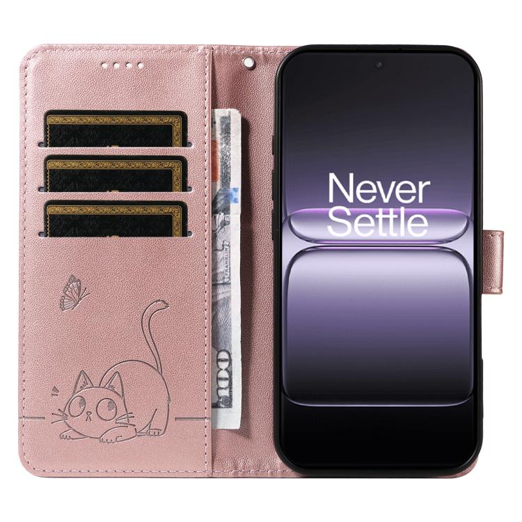 For OnePlus Ace 5 Ultra / Nord 5 Adorable Cat Embossed Pattern Flip Leather Phone Case