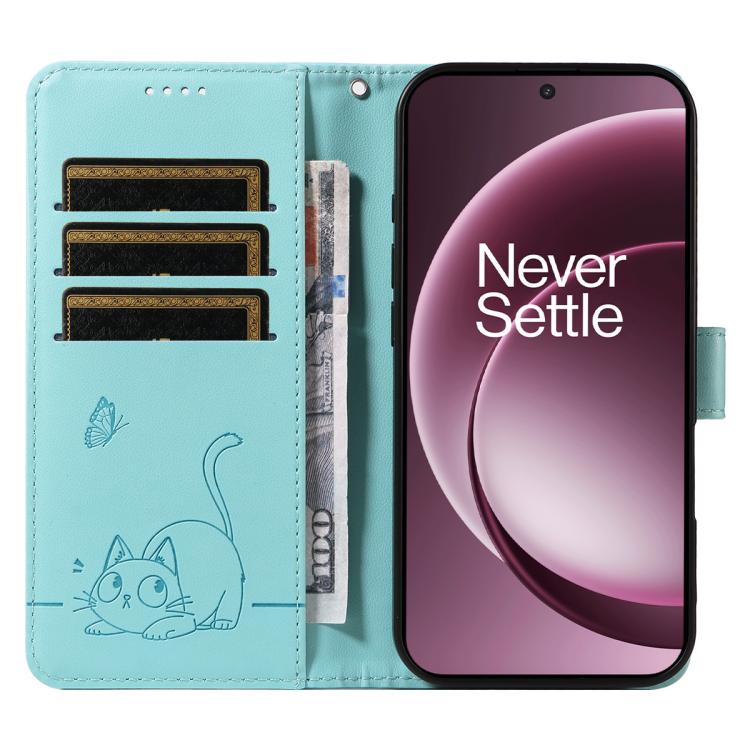 For OnePlus 15 Adorable Cat Embossed Pattern Flip Leather Phone Case