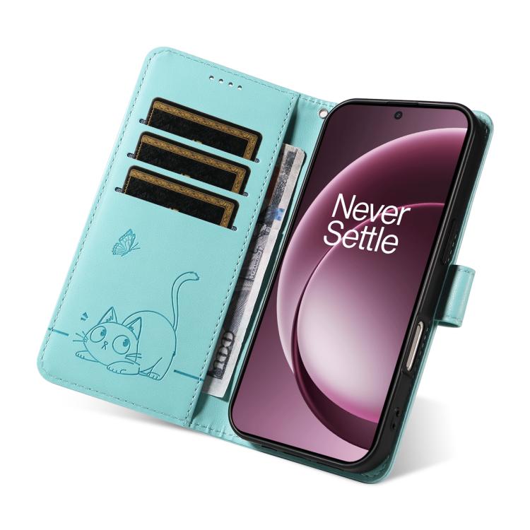 For OnePlus 15 Adorable Cat Embossed Pattern Flip Leather Phone Case