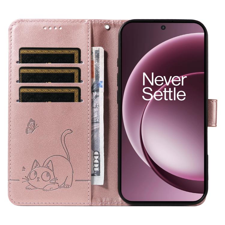 For OnePlus 15 Adorable Cat Embossed Pattern Flip Leather Phone Case