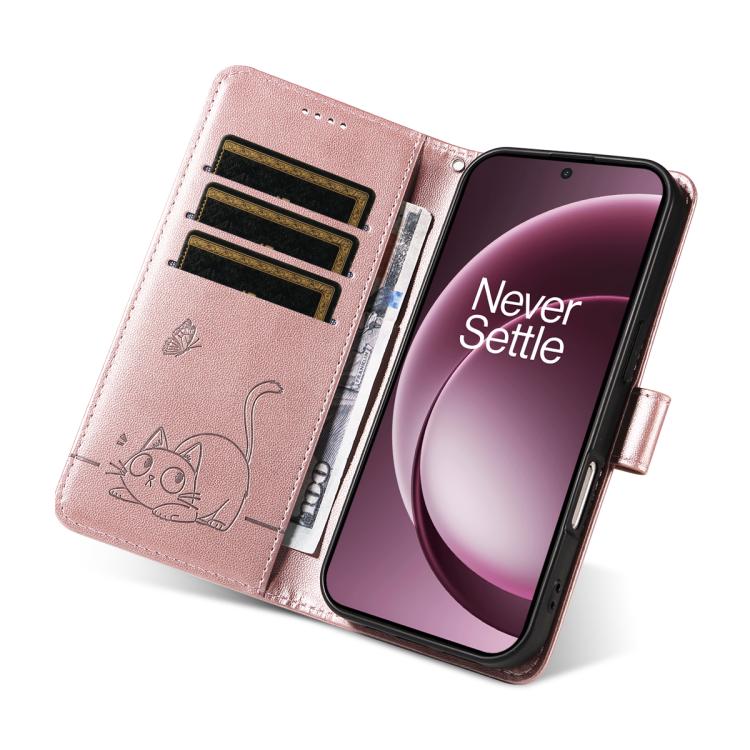 For OnePlus 15 Adorable Cat Embossed Pattern Flip Leather Phone Case