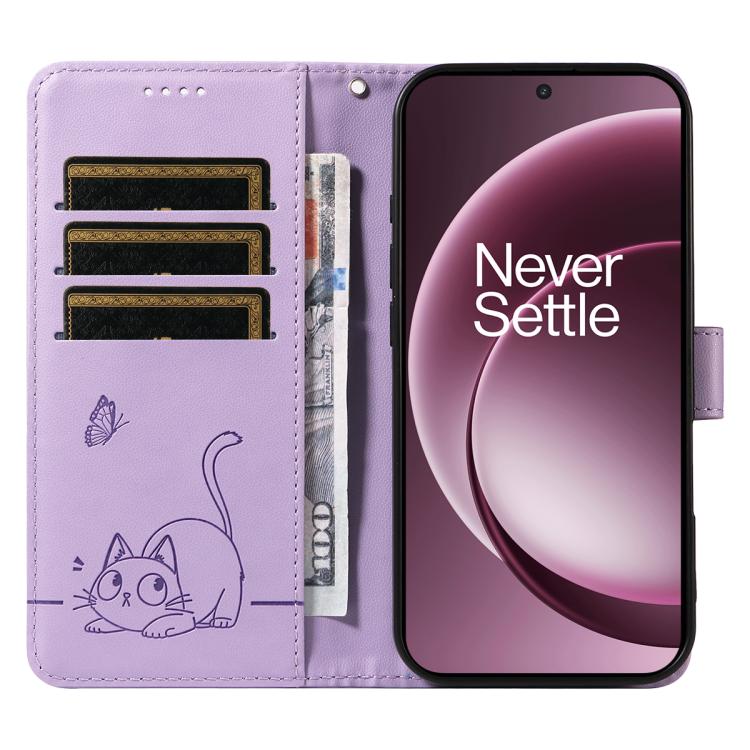 For OnePlus 15 Adorable Cat Embossed Pattern Flip Leather Phone Case