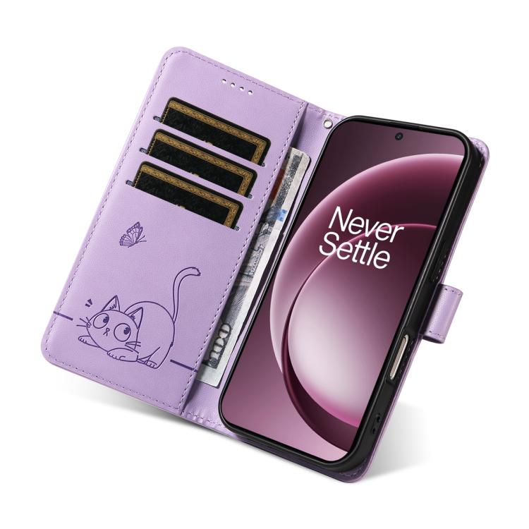For OnePlus 15 Adorable Cat Embossed Pattern Flip Leather Phone Case