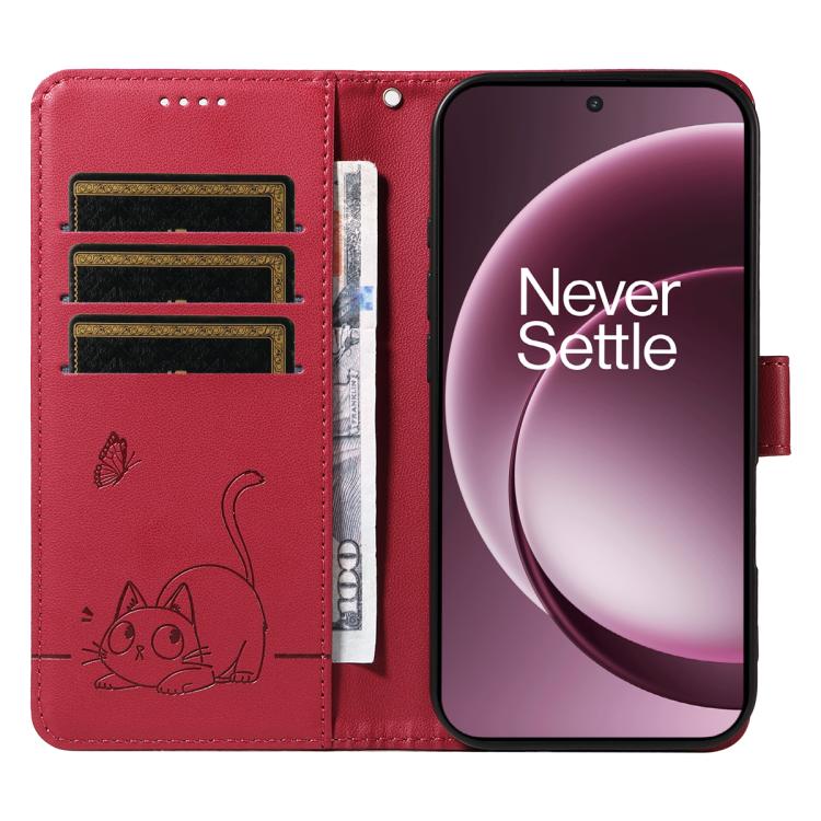 For OnePlus 15 Adorable Cat Embossed Pattern Flip Leather Phone Case