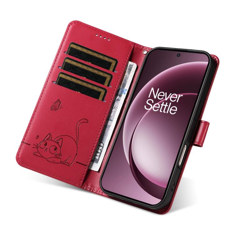 For OnePlus 15 Adorable Cat Embossed Pattern Flip Leather Phone Case