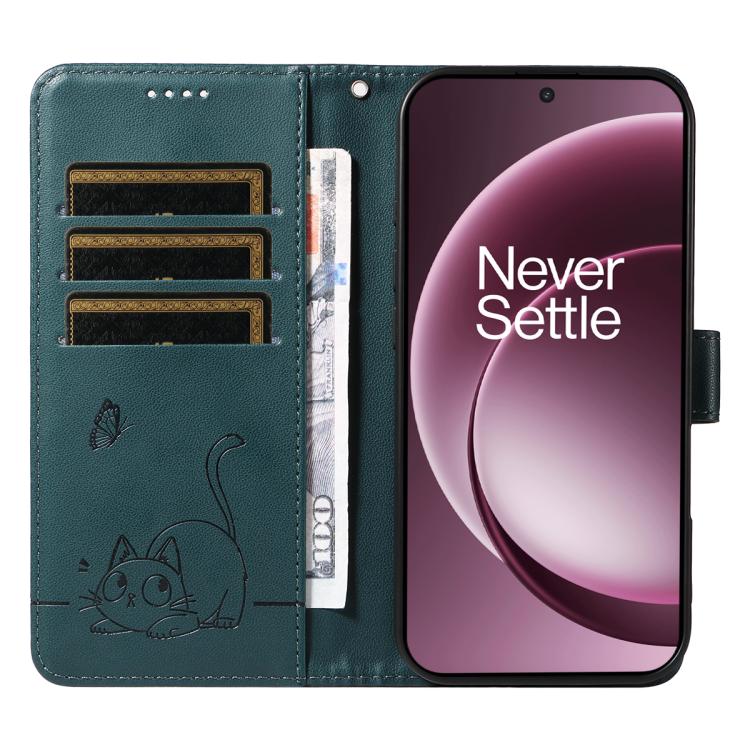 For OnePlus 15 Adorable Cat Embossed Pattern Flip Leather Phone Case