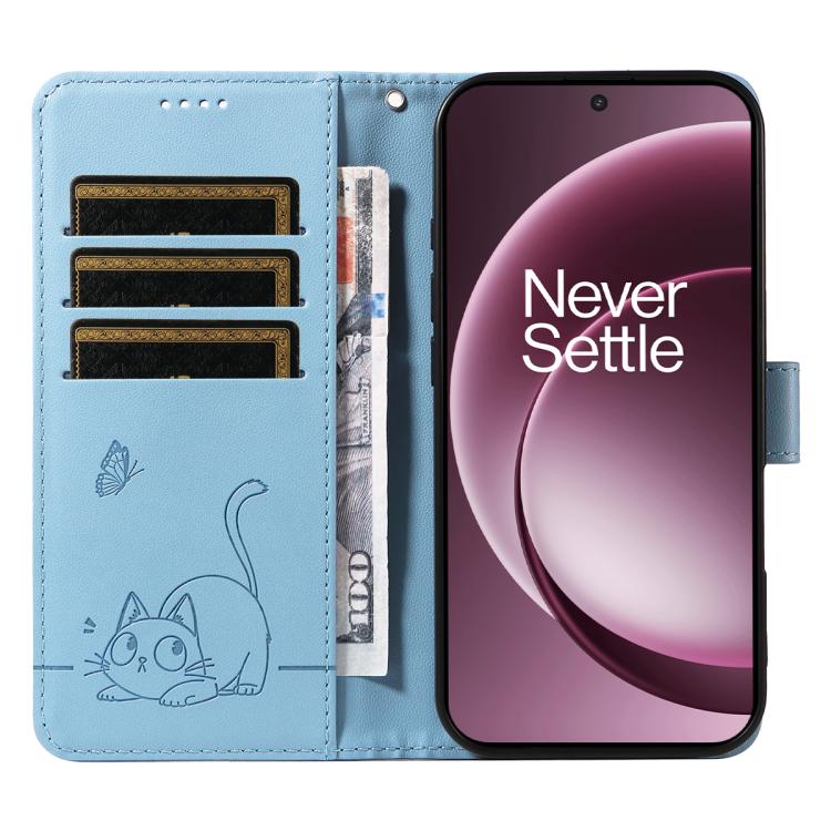 For OnePlus 15 Adorable Cat Embossed Pattern Flip Leather Phone Case