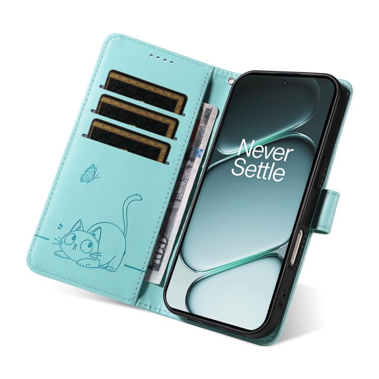 For OnePlus Ace 6 Adorable Cat Embossed Pattern Flip Leather Phone Case