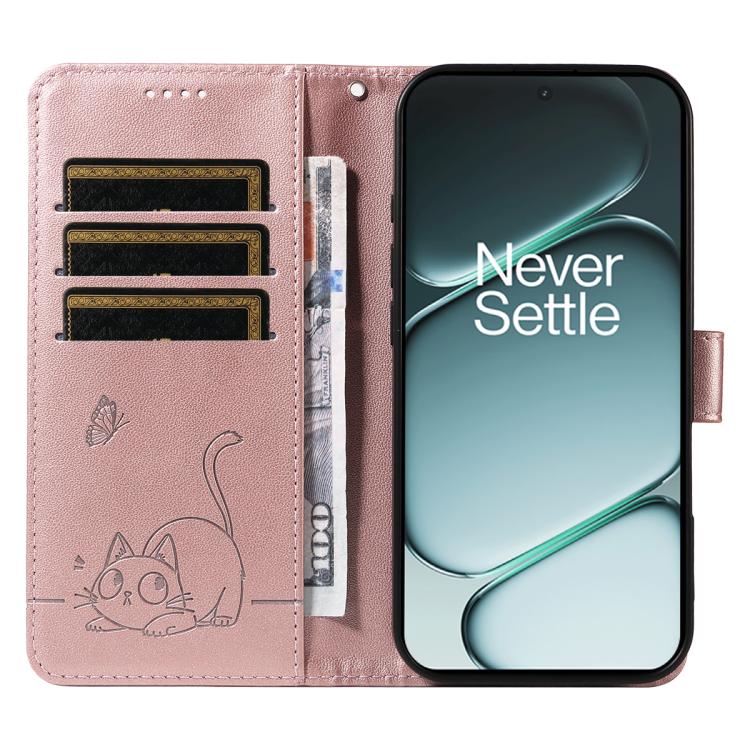 For OnePlus Ace 6 Adorable Cat Embossed Pattern Flip Leather Phone Case