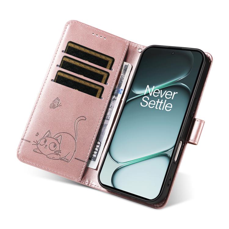 For OnePlus Ace 6 Adorable Cat Embossed Pattern Flip Leather Phone Case