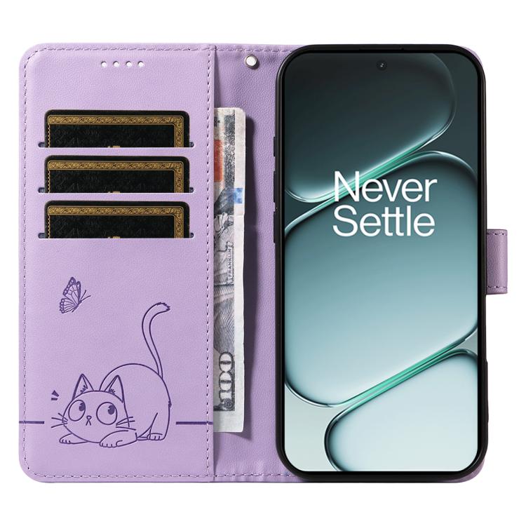 For OnePlus Ace 6 Adorable Cat Embossed Pattern Flip Leather Phone Case