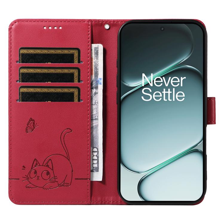 For OnePlus Ace 6 Adorable Cat Embossed Pattern Flip Leather Phone Case