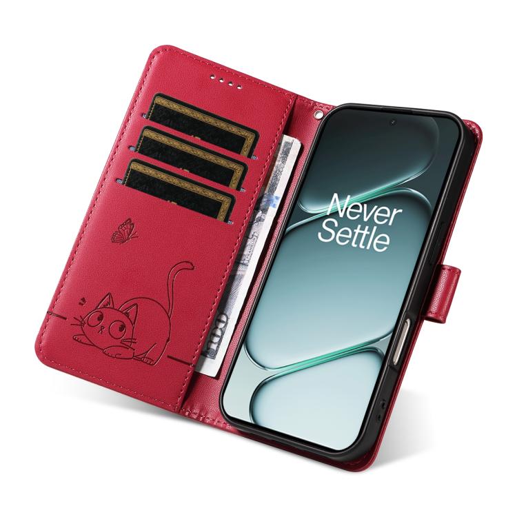 For OnePlus Ace 6 Adorable Cat Embossed Pattern Flip Leather Phone Case