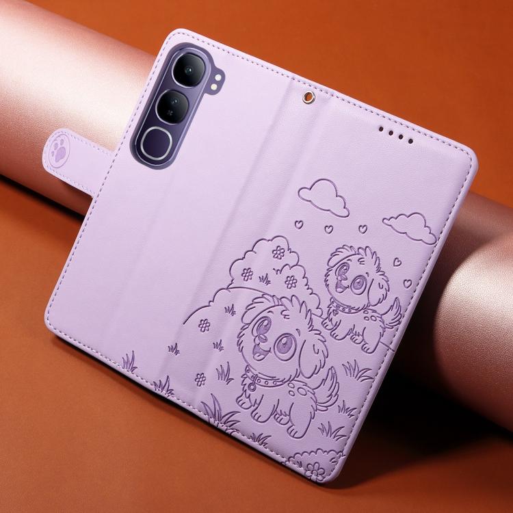 For vivo V40 Lite IDN /  Y300 5G Embossed Heart Dog RFID Blocking Wallet Leather Phone Case