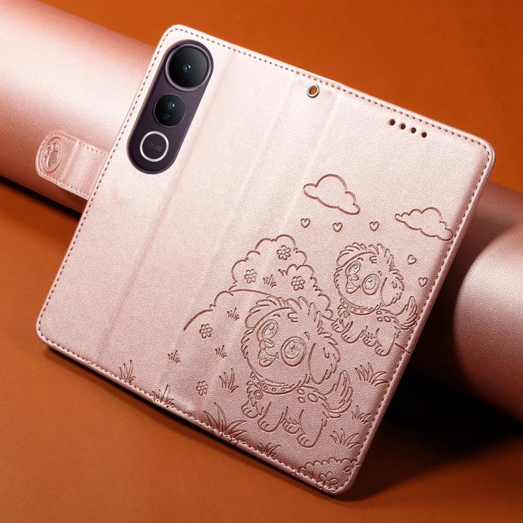 For vivo V50 Lite 4G / 5G Embossed Heart Dog RFID Blocking Wallet Leather Phone Case