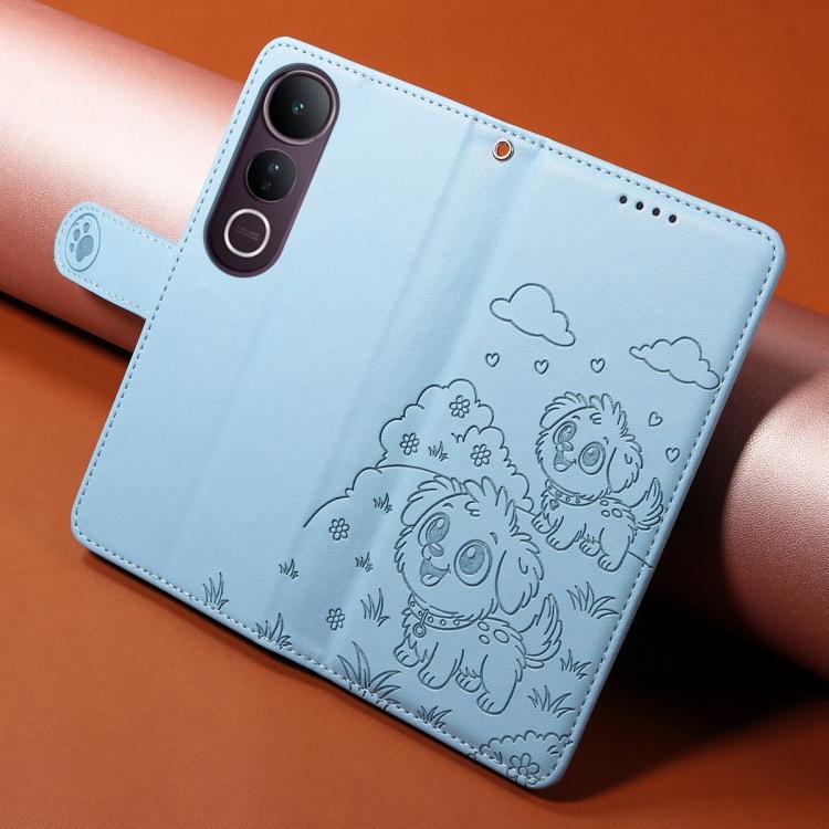 For vivo V50 Lite 4G / 5G Embossed Heart Dog RFID Blocking Wallet Leather Phone Case