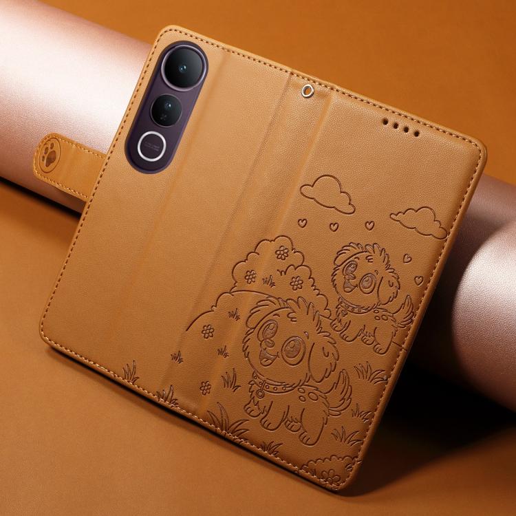 For vivo V50 Lite 4G / 5G Embossed Heart Dog RFID Blocking Wallet Leather Phone Case