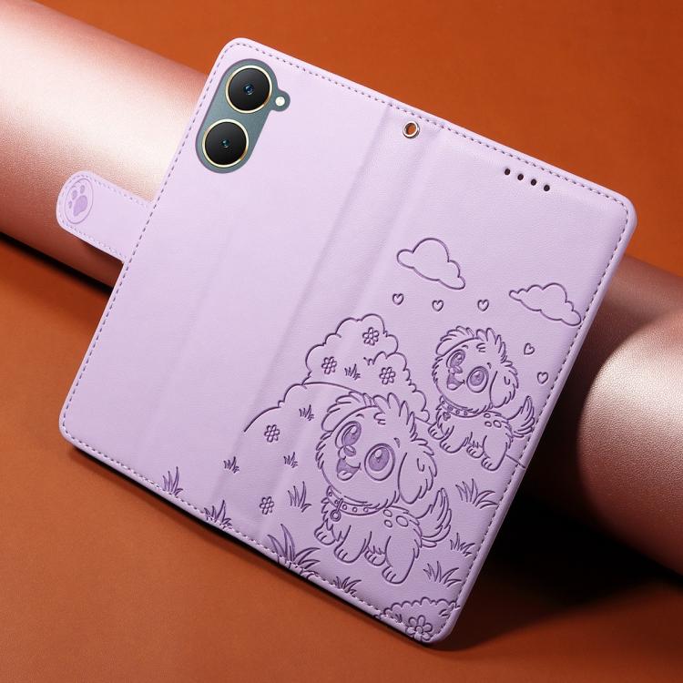For vivo Y03 4G / Y18 / Y18e / Y28s 5G Embossed Heart Dog RFID Blocking Wallet Leather Phone Case