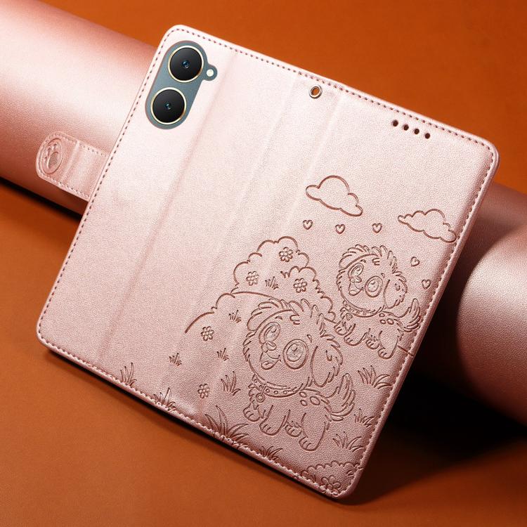 For vivo Y03 4G / Y18 / Y18e / Y28s 5G Embossed Heart Dog RFID Blocking Wallet Leather Phone Case