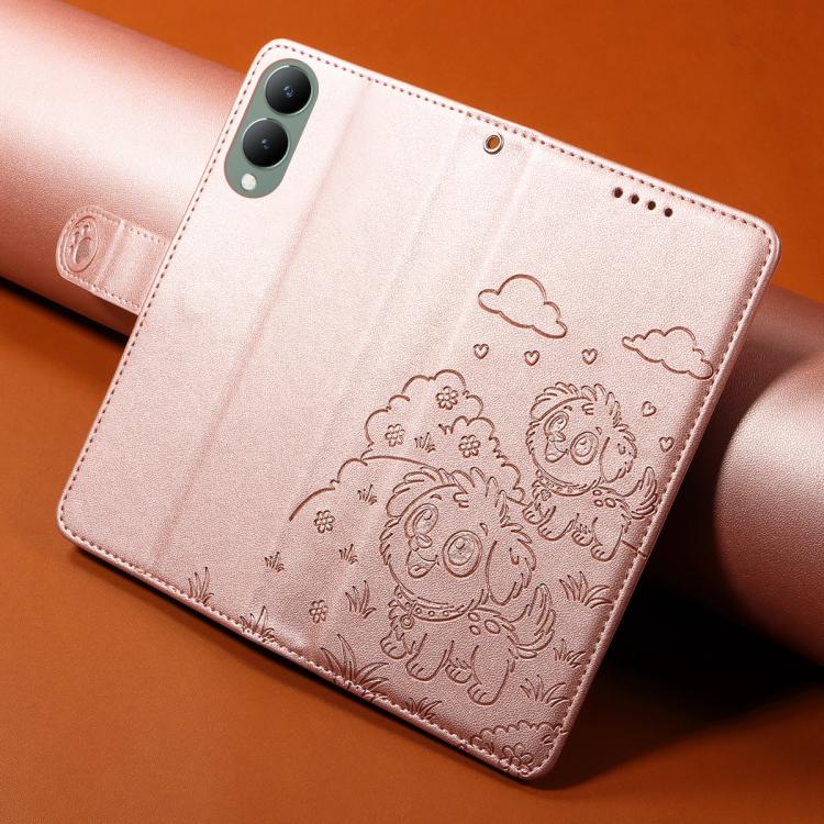 For vivo Y17s / Y36i 5G / Y28 5G Embossed Heart Dog RFID Blocking Wallet Leather Phone Case