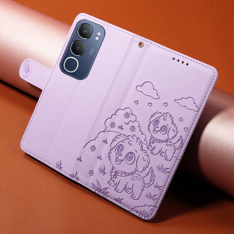 For vivo Y19s / Y29 5G / Y19s Pro Embossed Heart Dog RFID Blocking Wallet Leather Phone Case