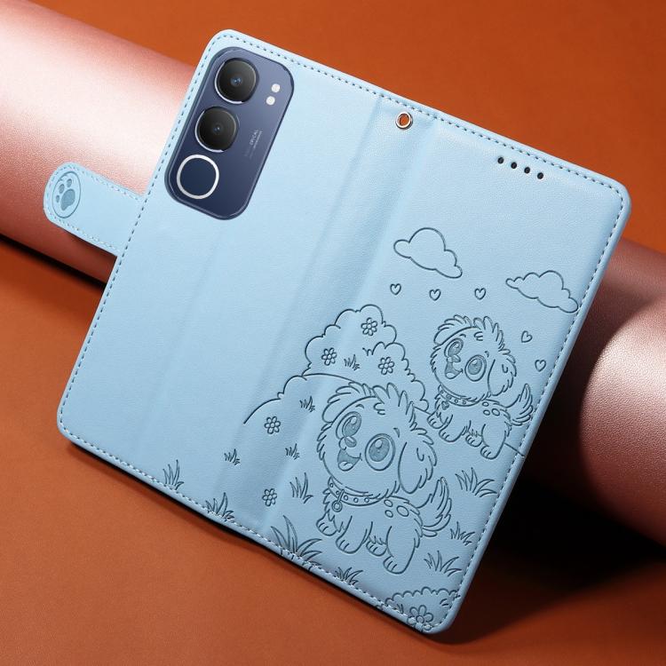 For vivo Y19s / Y29 5G / Y19s Pro Embossed Heart Dog RFID Blocking Wallet Leather Phone Case