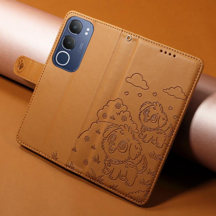 For vivo Y19s / Y29 5G / Y19s Pro Embossed Heart Dog RFID Blocking Wallet Leather Phone Case