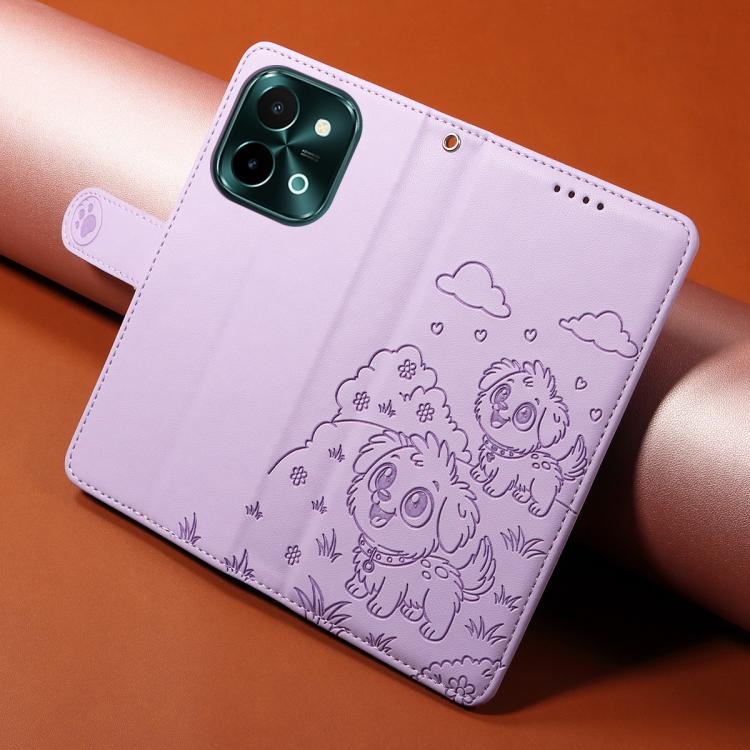 For vivo Y28 4G / Y37 Pro Embossed Heart Dog RFID Blocking Wallet Leather Phone Case