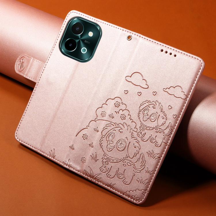 For vivo Y28 4G / Y37 Pro Embossed Heart Dog RFID Blocking Wallet Leather Phone Case