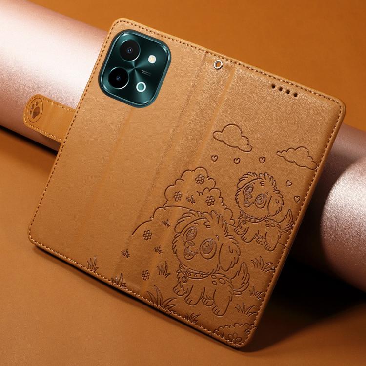 For vivo Y28 4G / Y37 Pro Embossed Heart Dog RFID Blocking Wallet Leather Phone Case