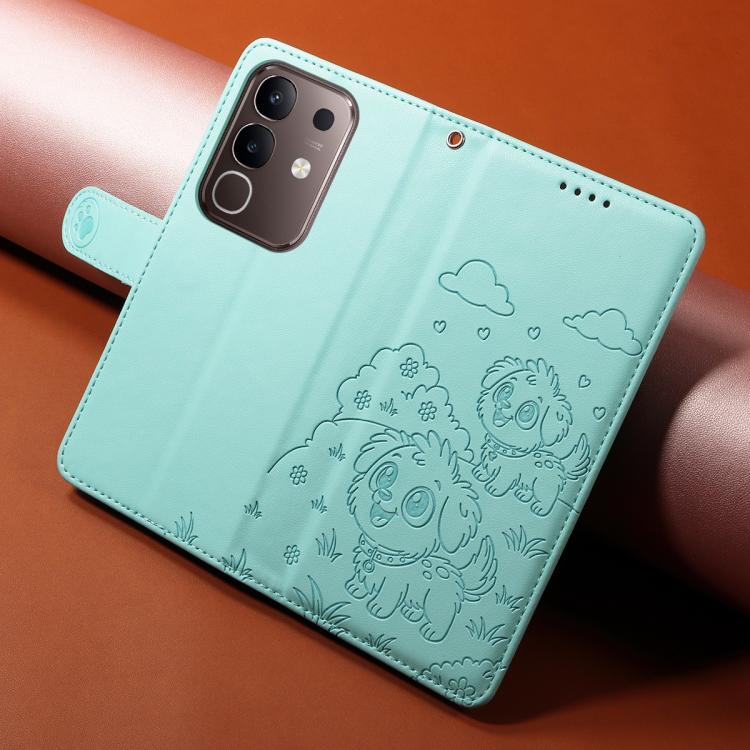 For vivo Y29 4G / T4X 5G / Y300T Embossed Heart Dog RFID Blocking Wallet Leather Phone Case