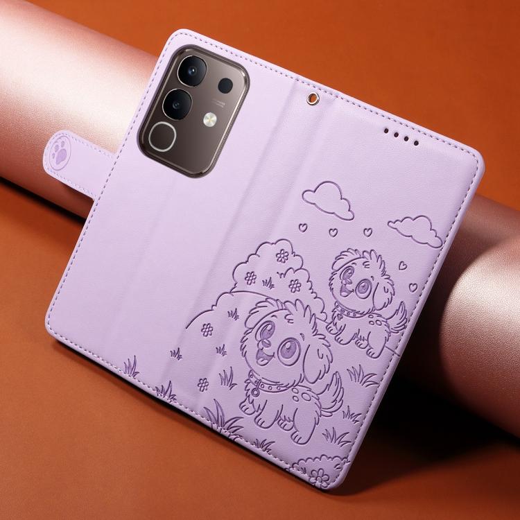 For vivo Y29 4G / T4X 5G / Y300T Embossed Heart Dog RFID Blocking Wallet Leather Phone Case