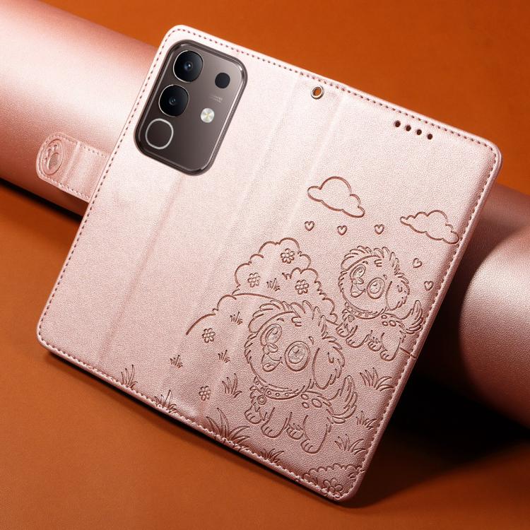 For vivo Y29 4G / T4X 5G / Y300T Embossed Heart Dog RFID Blocking Wallet Leather Phone Case