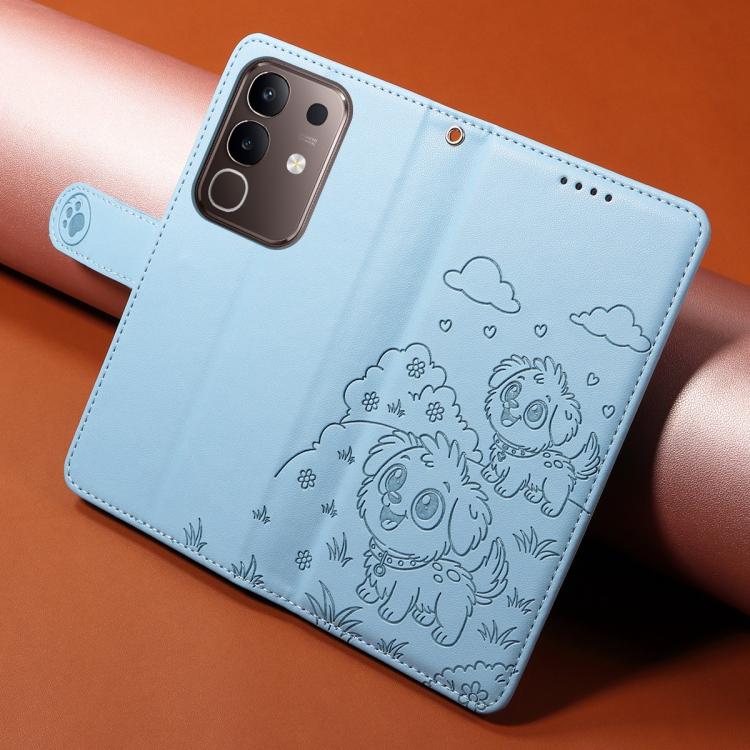 For vivo Y29 4G / T4X 5G / Y300T Embossed Heart Dog RFID Blocking Wallet Leather Phone Case
