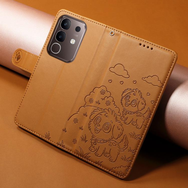 For vivo Y29 4G / T4X 5G / Y300T Embossed Heart Dog RFID Blocking Wallet Leather Phone Case