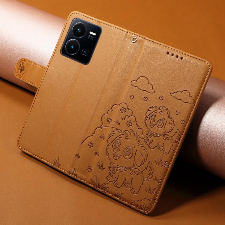 For vivo Y35 4G / Y22s / Y22 Embossed Heart Dog RFID Blocking Wallet Leather Phone Case
