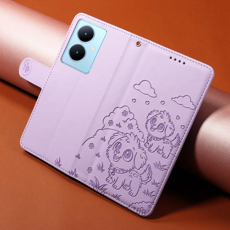 For vivo Y78 5G Global / V29 Lite Embossed Heart Dog RFID Blocking Wallet Leather Phone Case