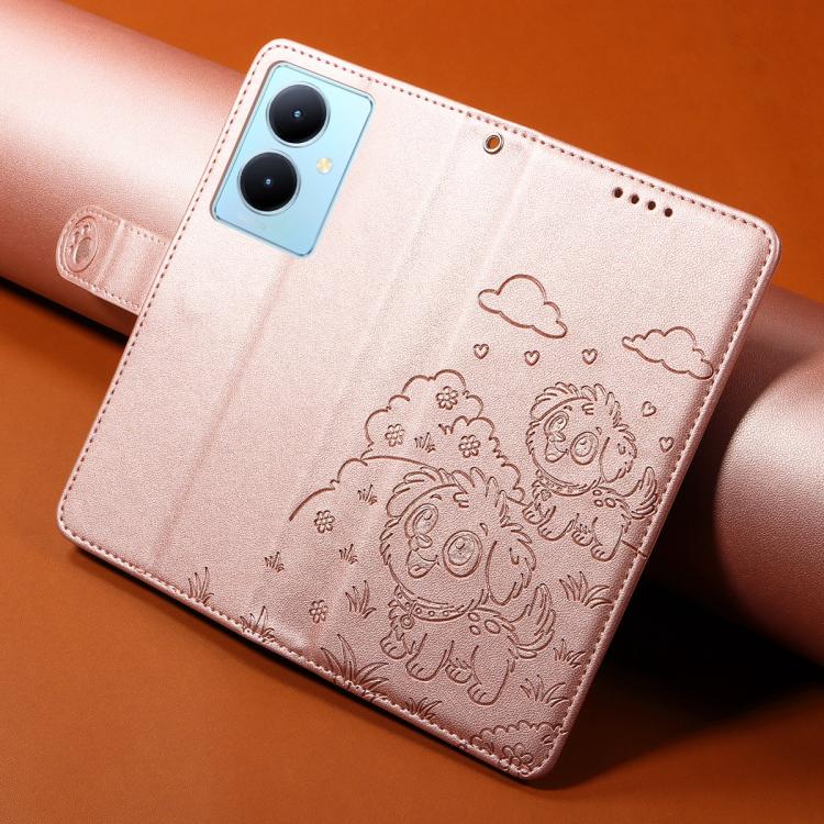 For vivo Y78 5G Global / V29 Lite Embossed Heart Dog RFID Blocking Wallet Leather Phone Case