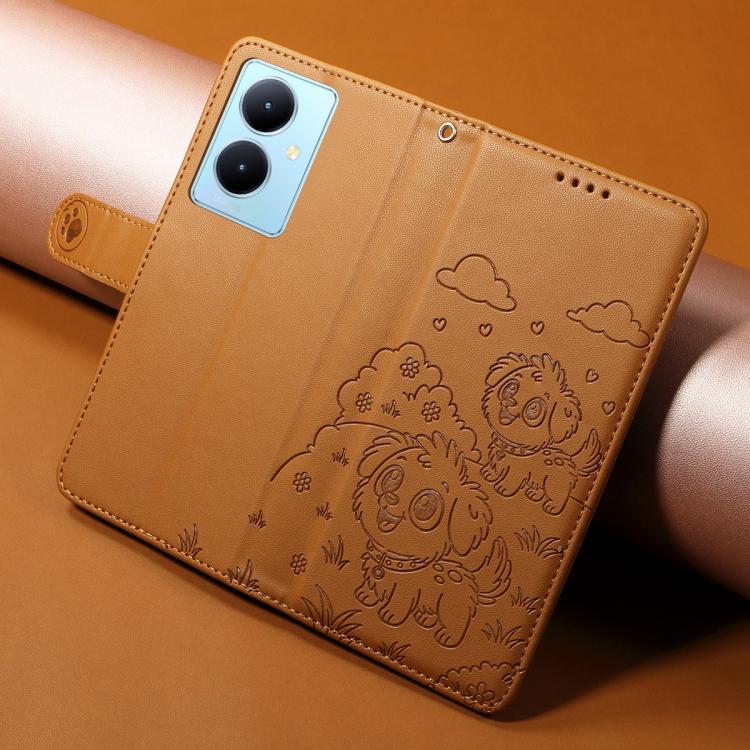 For vivo Y78 5G Global / V29 Lite Embossed Heart Dog RFID Blocking Wallet Leather Phone Case