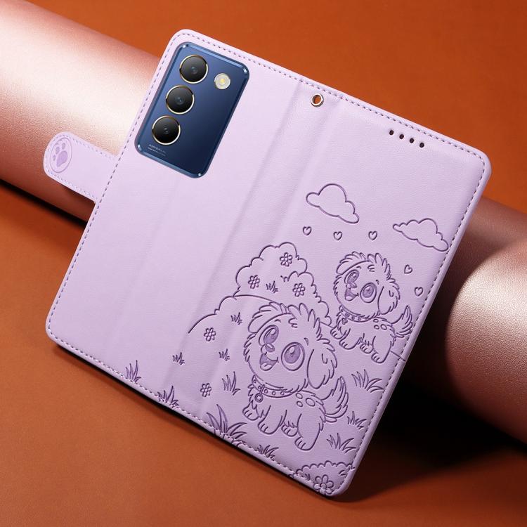 For vivo Y100 IDN / Y200e 5G / T3 5G Embossed Heart Dog RFID Blocking Wallet Leather Phone Case