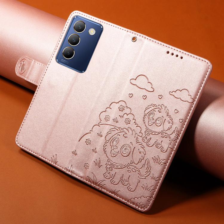 For vivo Y100 IDN / Y200e 5G / T3 5G Embossed Heart Dog RFID Blocking Wallet Leather Phone Case