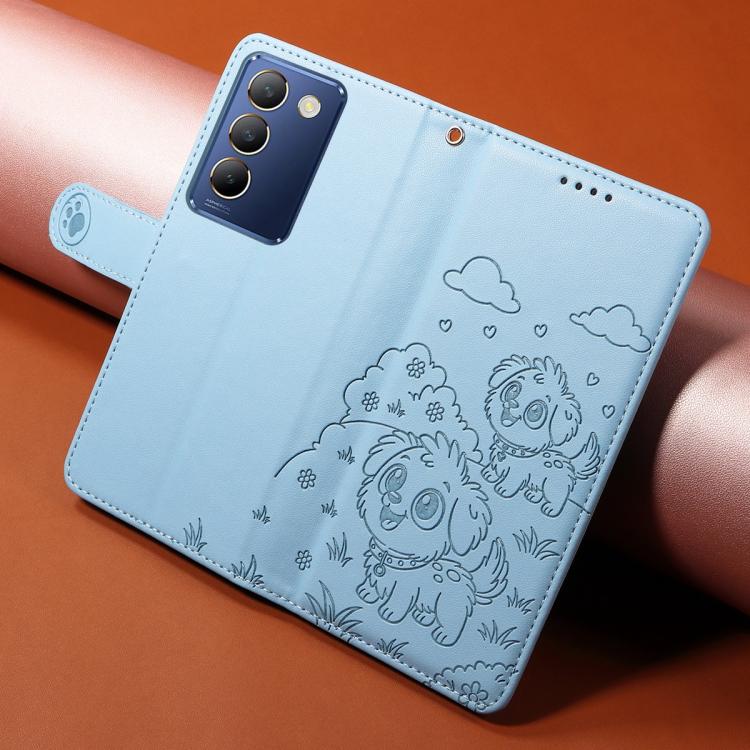 For vivo Y100 IDN / Y200e 5G / T3 5G Embossed Heart Dog RFID Blocking Wallet Leather Phone Case