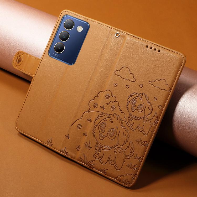 For vivo Y100 IDN / Y200e 5G / T3 5G Embossed Heart Dog RFID Blocking Wallet Leather Phone Case