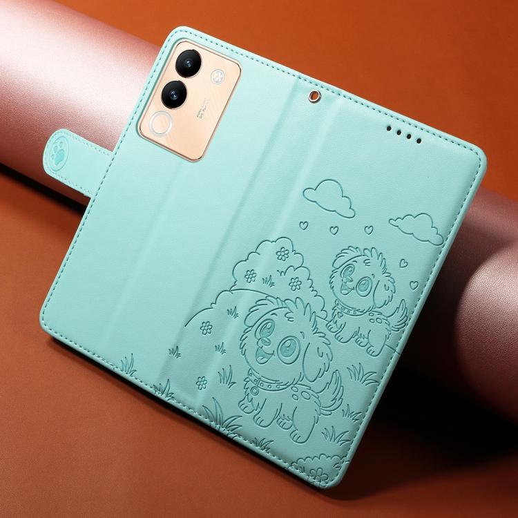 For vivo Y200 Global / V30 Lite 5G Global Embossed Heart Dog RFID Blocking Wallet Leather Phone Case