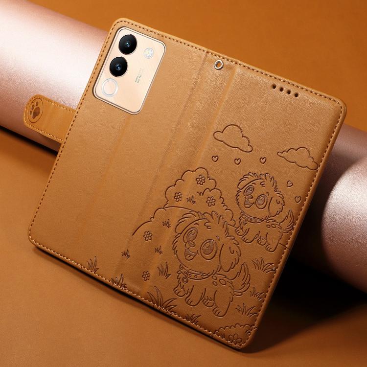 For vivo Y200 Global / V30 Lite 5G Global Embossed Heart Dog RFID Blocking Wallet Leather Phone Case