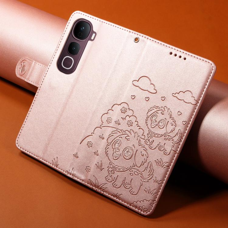 For vivo Y400 Pro / V40e 5G Embossed Heart Dog RFID Blocking Wallet Leather Phone Case
