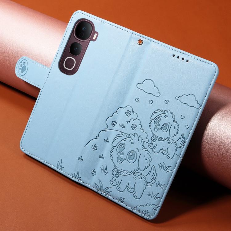 For vivo Y400 Pro / V40e 5G Embossed Heart Dog RFID Blocking Wallet Leather Phone Case