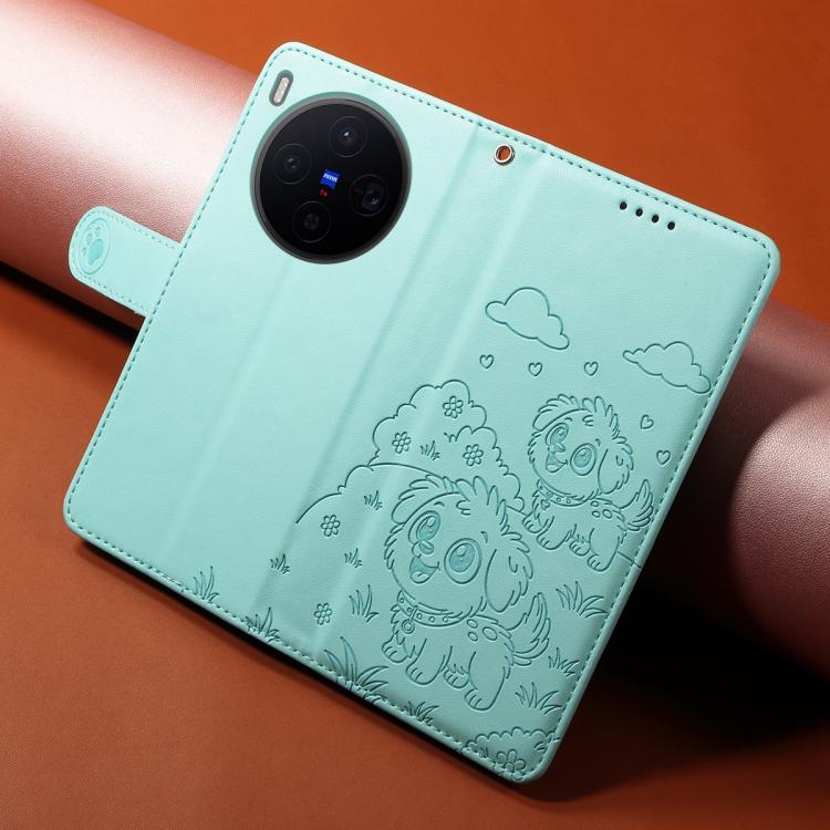 For vivo X300 Embossed Heart Dog RFID Blocking Wallet Leather Phone Case