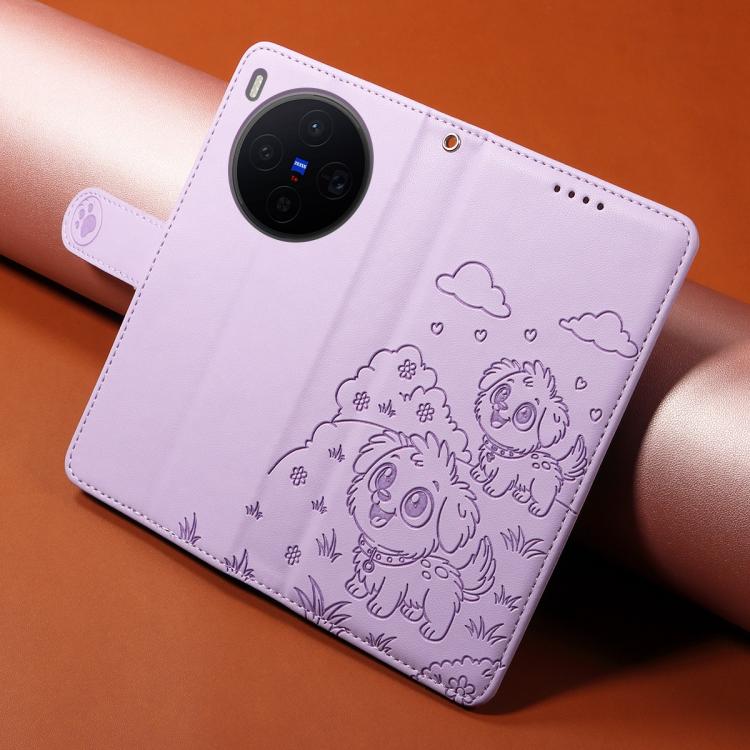 For vivo X300 Embossed Heart Dog RFID Blocking Wallet Leather Phone Case