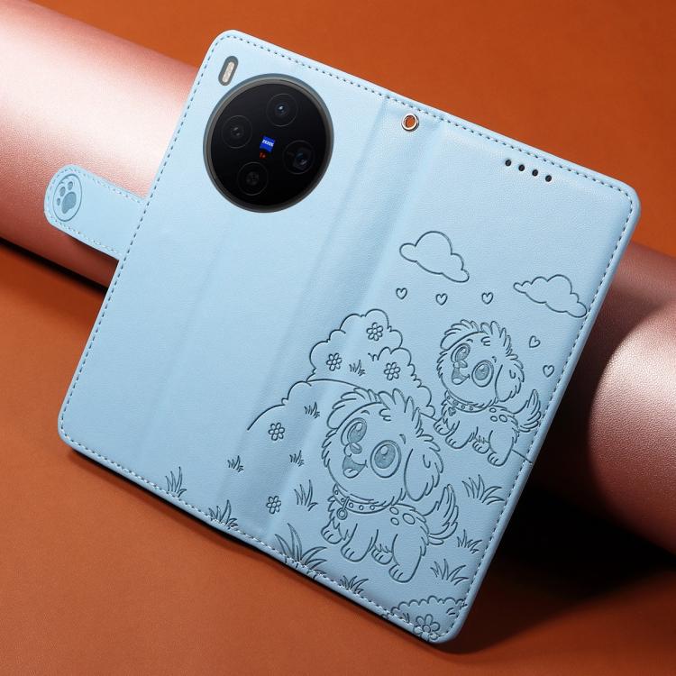 For vivo X300 Embossed Heart Dog RFID Blocking Wallet Leather Phone Case